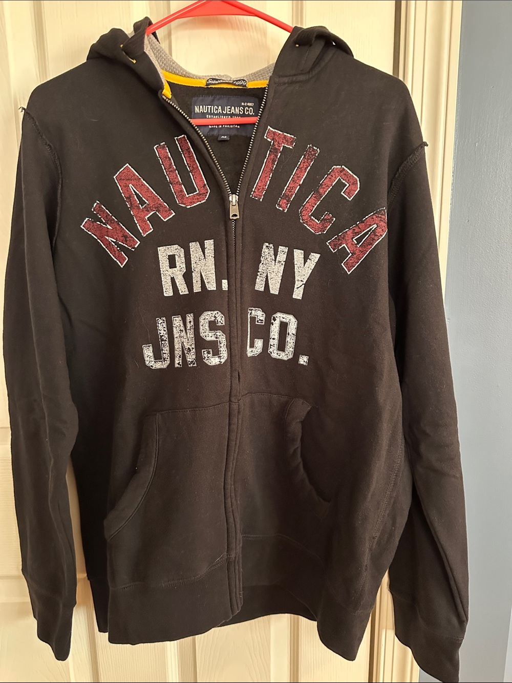 Nautica Black Zip-Up Sweatshirt with Red & White Lettering